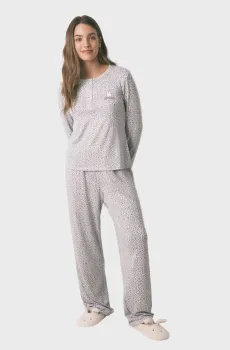 Женская светло-серая пижама с узором (лонгслив, брюки) Серый S womensecret 3132167