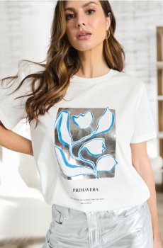 Футболка з принтом - кремовий