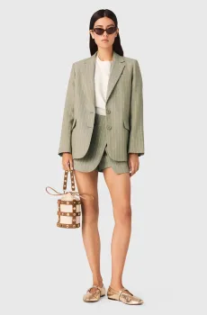 Женский оливковый льняной жакет в полоску Оливковый 38 MAJE MFPVE00800_Khaki