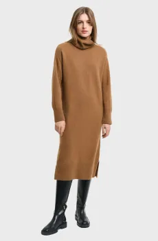 Женское коричневое шерстяное платье HERRINGBONE DETAIL ROLLNECK DRESS Коричневый XS Gant 4502078