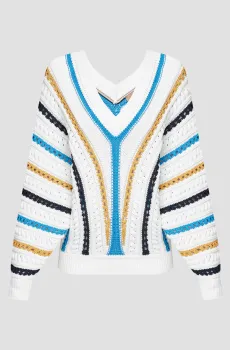 Женский белый пуловер в полоску Белый XL BOSS 50493888;962