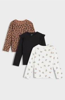 Набір з 3 футболок з довгим рукавом - різнобарвний