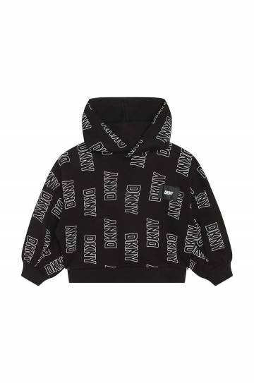 Детская хлопковая кофта Dkny цвет чёрный с капюшоном узор Детская хлопковая кофта Dkny цвет чёрный с капюшоном узор