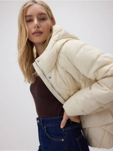 Reserved - Стьобана куртка з капюшоном - кремовий - YH495-01X Reserved - Стьобана куртка з капюшоном - кремовий - YH495-01X