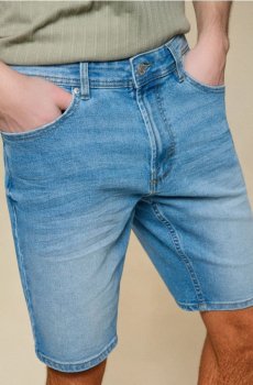 Джинсові шорти slim fit з кишенями - синій