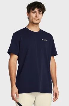 Мужская темно-синяя футболка UA HW ARMOUR LABEL SS Синий S Under Armour 1382831-410