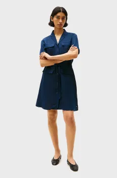 Женское темно-синее льяное платье TEXTURED Синий XS Tommy Hilfiger WW0WW45583