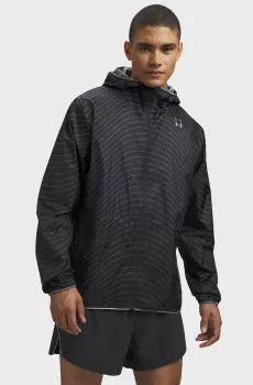 Мужская черная ветровка в полоску UA Halo Run ReflectiveJacket-GRY Серый L Under Armour 6012322-016