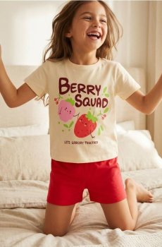 Бавовняна піжама з двох частин з принтом фруктів - нюдовий