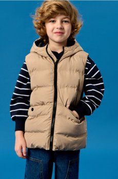 Квітований пuffer жилет з капюшоном - бежевий