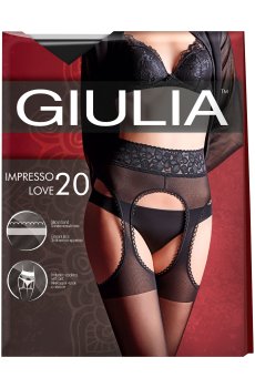 Женские колготки с открытыми бедрами и кружевным поясом Giulia Impresso Love 20 DEN, Nero, размер 2