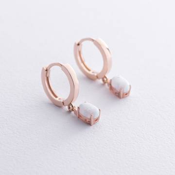 Серьги - кольца с опалом (красное золото) с08702 Серьги - кольца с опалом (красное золото) с08702