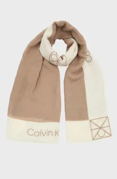 Женский бежевый льняной платок LINEN BLEND EMBLEM PAREO SCARF Коричневый ONESIZE Calvin Klein LV04F9021G
