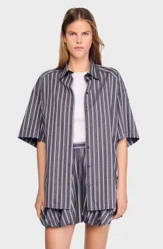 Женская темно-серая рубашка в полоску Серый S Sandro SFPCM01451_Grey