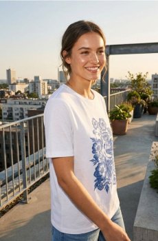 Бавовняна футболка з квітковим принтом - білий