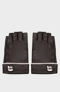Женские черные кожаные митенки K IKONIK 2.0 PIN FL GLOVES Черный L Karl Lagerfeld 245W3605