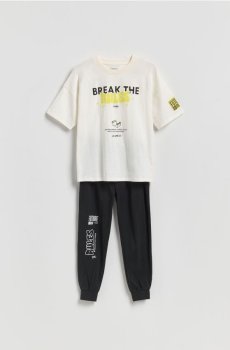 Reserved - Бавовняний піжамний комплект із принтом - кремовий - 993HV-01X
