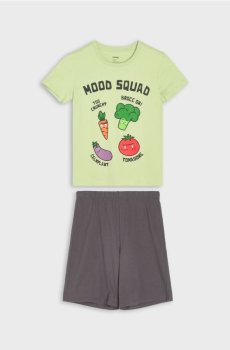 Бавовняна двокомплектна піжама з принтом овочів - блідо-зелений