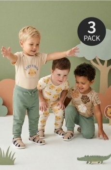 Бавовняне боді з мотивом тигра 3 pack - нюдовий