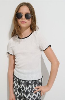 Блузка з контрастною облямівкою - кремовий