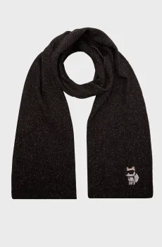 Женский черный шерстяной шарф K IKONIK 2.0 CHOUP LUR SCARF Черный ONESIZE Karl Lagerfeld 236W3302