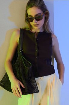 Бавовняна блузка на ґудзиках - темно коричневий