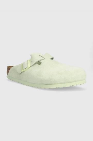 Замшевые шлепанцы Birkenstock Boston цвет зелёный 1026774 Замшевые шлепанцы Birkenstock Boston цвет зелёный 1026774