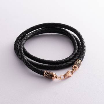 Кожаный шнурок с золотой застежкой (5 мм) кол01429 Кожаный шнурок с золотой застежкой (5 мм) кол01429