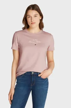 Женская розовая футболка REG SCRIPT C-NK SS Розовый XXS Tommy Hilfiger WW0WW43895