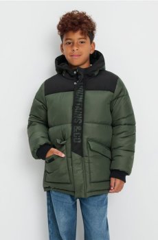 Стьобана куртка з каптуром - темно-зелений