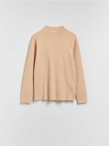 Reserved - Джемпер з трикотажу в рубчик - бежевий - 447GS-08X Reserved - Джемпер з трикотажу в рубчик - бежевий - 447GS-08X