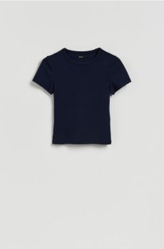 Reserved - Футболка слім фіт з модалі - темно-синій - 338JX-59X