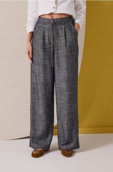 Широкі штани з домішкою льону - індиго