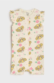 Бавовняний ромпер з принтом Simba The Lion King - кремовий