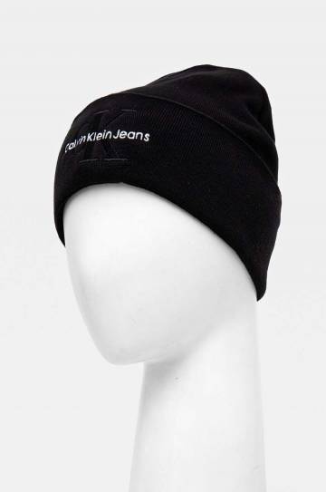 Хлопковая шапка Calvin Klein Jeans цвет чёрный из толстого трикотажа хлопковая K50K512460 Хлопковая шапка Calvin Klein Jeans цвет чёрный из толстого трикотажа хлопковая K50K512460
