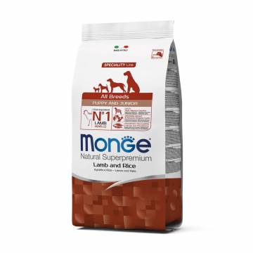 Сухой корм Monge All Breeds Puppy & Junior для щенков и собак всех пород, со вкусом ягненка с рисом, 800 г Сухой корм Monge All Breeds Puppy & Junior для щенков и собак всех пород, со вкусом ягненка с рисом, 800 г