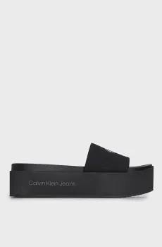 Женские черные слайдеры FLATFORM SANDAL MONOGRAM Черный 37 Calvin Klein YW0YW01036