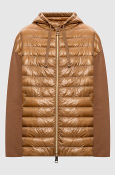Коричневая комбинированная куртка с капюшоном