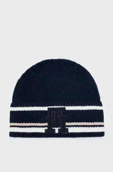 Мужская темно-синяя шапка TH MONOGRAM BEANIE Синий ONESIZE Tommy Hilfiger AM0AM11503