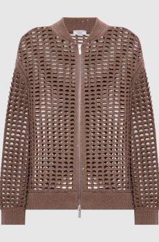 Коричневый ажурный кардиган с пайетками
