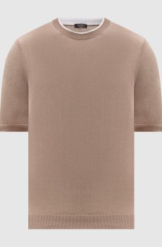 Коричневая футболка из хлопка с эффектом наложения слоев