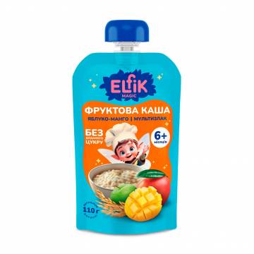 Детская фруктовая каша Elfik Magic Яблоко-манго и мультизлак, без добавленного сахара, от 6 месяцев, 110 г (дой-пак) Детская фруктовая каша Elfik Magic Яблоко-манго и мультизлак, без добавленного сахара, от 6 месяцев, 110 г (дой-пак)