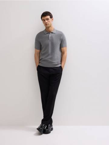 Reserved - Структурований джемпер поло - світло-сірий - 021FR-09M