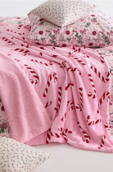 Різдвяний плед із принтом льодяникових тростинок - пастельний рожевий