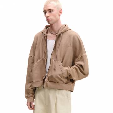 Cropp - Худі на блискавці з вареним ефектом - бежевий