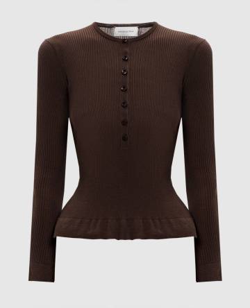 Коричневый джемпер из шелка в рубчик