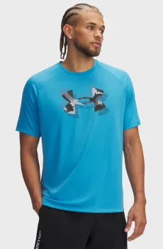 Мужская голубая футболка UA M TECH PRINT FILL SS Голубой S Under Armour 1390208-452