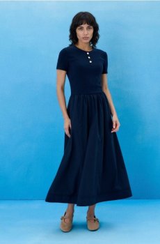 Класична міді сукня з кишенями - темно-синій