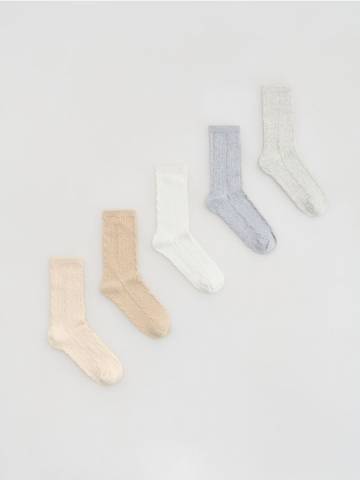 Reserved - Довгі бавовняні шкарпетки, набір з 5 - кремовий - 035FB-01X