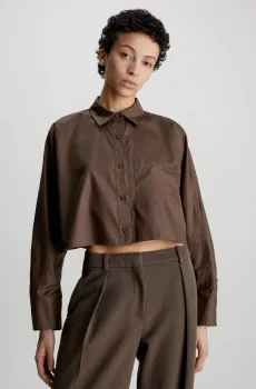 Женская коричневая рубашка CROPPED DOLMAN COTTON Коричневый 40 Calvin Klein K20K206070